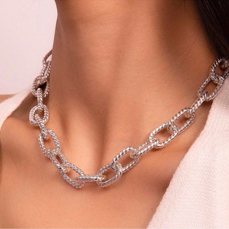 18k Gold Plated Silver Luxe Chunky Textured Chain Necklace New 39$